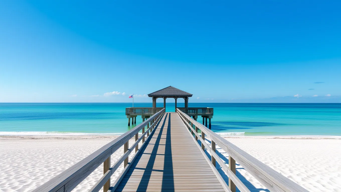 Boardwalk pier over turquoise water