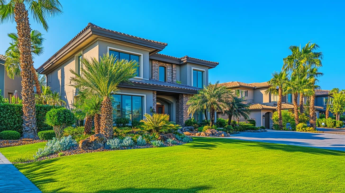 Large Florida home with palm trees and a manicured lawn