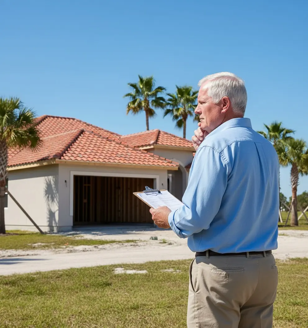 Man reviewing papers outside a Florida house